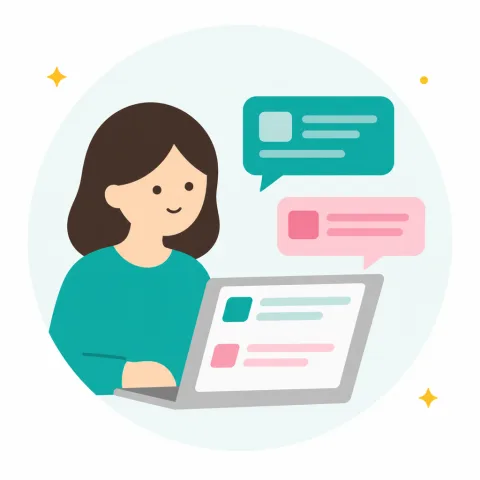 AIとチャットで相談している女性のイラスト
